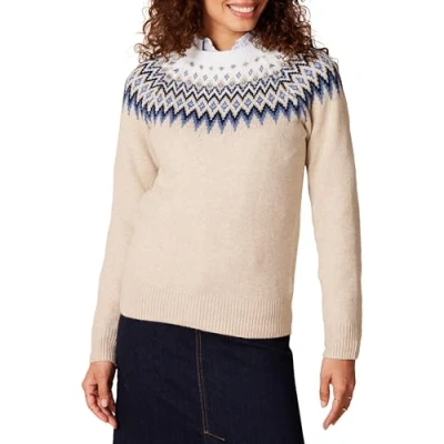 Image de Amazon Essentials Pull à col roulé Motif Fair Isle doux au toucher Femme, Bleu Taupe Chiné Blanc Jacquard Écossais, XXL