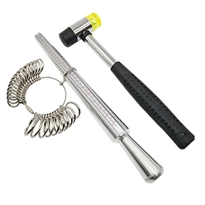 Image de NIUPIKA anneau mandrin métallique jauge de ensemble avec maillet en caoutchouc marteau mesure outil UK taille A Z outils fabrication bijoux