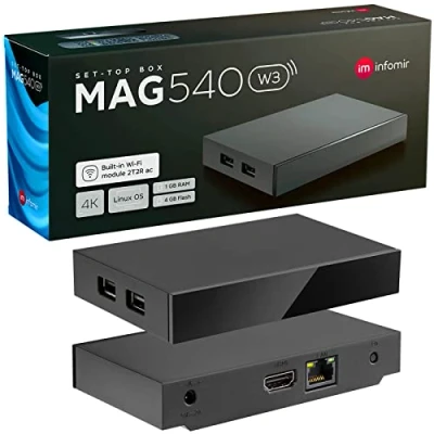 Image de MAG 540w3 Original Infomir &amp; hb digital Set Top Box 4K Lecteur multimédia Récepteur TV Internet UHD 60FPS 2160p@60 FPS HDMI 2.1 Support et HEVC USB3.0 Arm Cortex A35 + câble