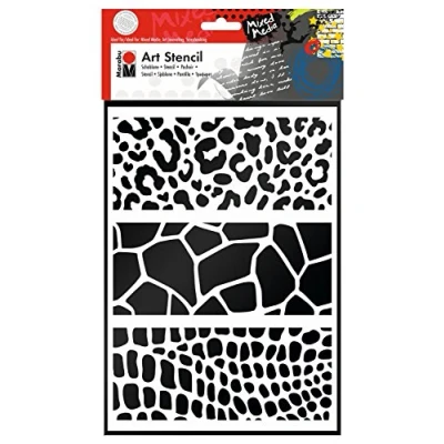 Image de Marabu 0285000000010 Art Stencil Pochoir à Motif pour Un Efficace sur Papier, châssis, Bois et Textiles, PVC sans découpe au Laser, réutilisable, Format A4, imprimé Animal