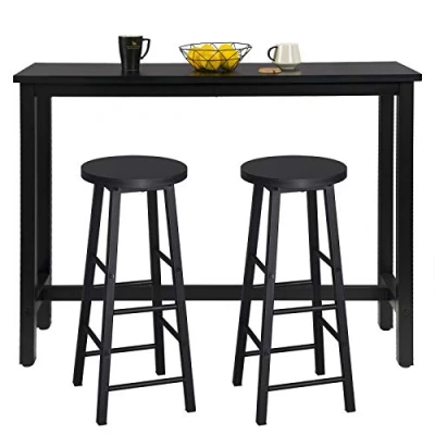 Image de WOLTU 1 X Table de Bar + 2 tabourets en MDF et métal Design Industriel 140x40x100cm,Noir BT30sz+BH130sz