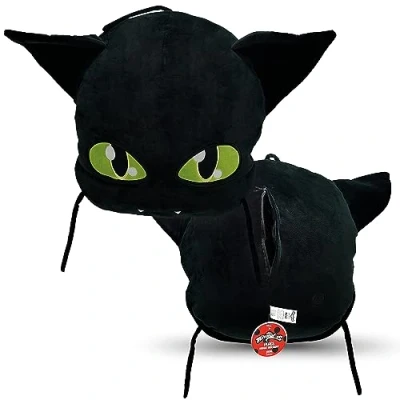 Image de Miraculous Ladybug Plagg Oreiller en Peluche de 40cm Jouet Extra Douce pour Enfants avec Une Grande Poche secrète à Fermeture éclair l&#039;arrière (Wyncor)