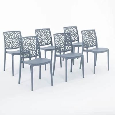 Image de Lot de chaises Anna en polypropylène renforcé, empilables, Usage intérieur et extérieur (6 chaises, Bleu béton)