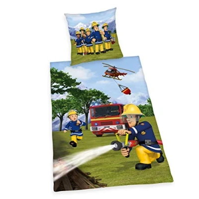 Image de Herding SAM LE POMPIER Parure de Lit Réversible, Housse Couette 80 x cm, Taie d&#039;Oreiller 135 200 Coton/Renforcé