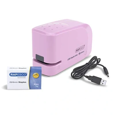 Image de Rapesco 1451 626EL Agrafeuse Automatique à USB/Batterie avec 1000 Agrafes 26/6mm, Capacité de 15 Feuilles, Rose Pastel