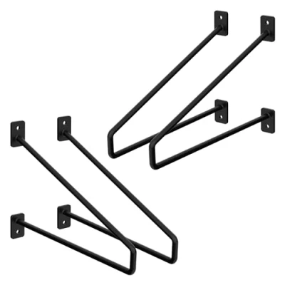 Image de Équerres d&#039;Étagère en Acier Noir ML DESIGN Forme Épingle à Cheveux Robuste et Élégant 265x180x23mm