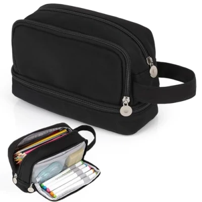 Image de Alyvisun Trousse Scolaire, à Crayons Grande Capacité avec 3 Compartiments pour Fille Garcon, Portable Crayon Pencil Case Poignée École et Bureau