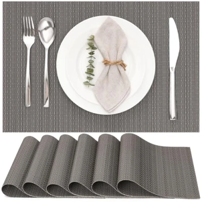 Image de Myir JUN Lot de 6 Sets Table, Tissé Lavable Napperons pour Cuisine ou Table à Manger Résiste la Chaleur Antidérapant Fait en Vinyle (30x45cm) (Gris)