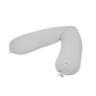 Image de Julius Zöllner Wafffelpique Coussin d&#039;allaitement env. 190 cm Garnissage 42 litres de microbilles EPS Fabriqué en Allemagne Housse 100% Coton Certifié Oeko TEX® Standard 100 Gris Clair