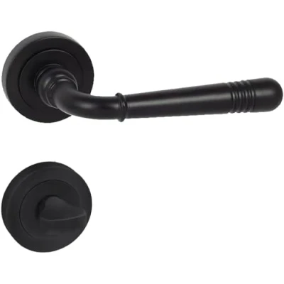 Image de domino Poignée de porte WC Set salle bain rosace ronde Ferrure pour portes Ensemble Garniture en Znal Noir