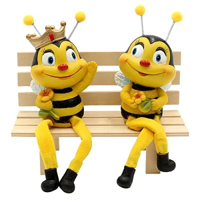 Image de Dekohelden24 Lot de 2 tabourets décoratifs en polyrésine Motif Abeilles et avec Fleur Dimensions : env. 6 x 5 18 cm