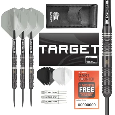 Image de Target Darts Ares 23G Tungsten Steel Tip Set 6 Arbres Pro Grip 9 Ultra Flights Dart Wallet Counter App Coupon Bundle