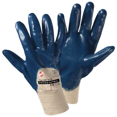 Image de L+D 1450C 10 Gants en caoutchouc Bleu Coton, Silicone