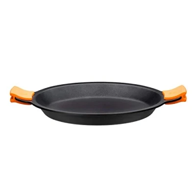Image de BRA Efficient Plat à Paëlla, 32 cm, Fonte d’Aluminium avec Revêtement Antiadhésif Teflon Platinum Plus sans PFOA, Anses en Silicone Démontables