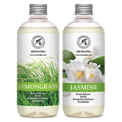 Image de Recharge Diffuseurs de Parfum 2x500ml аvec Arôme Lemongrass &amp; Jasmin Frais et Longue Durée Aromathérapie Assainisseurs Air la Grand Pièce Spa Bain Restaurant