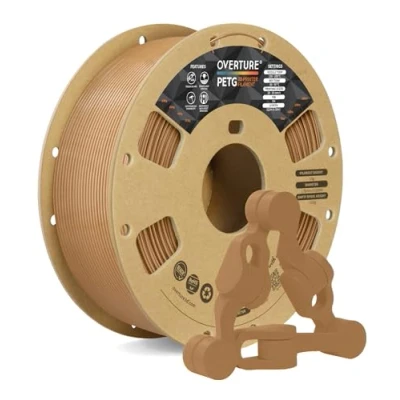 Image de OVERTURE Filament PETG 1,75 mm, bobine 1 kg (2,2 lbs), Neatly Wound Durable pour imprimante 3D, précision dimensionnelle +/ 0,02 3D Printer (Brown)