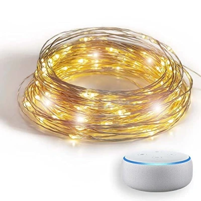 Image de GuirLED Guirlande lumineuse wifi mini LED USB Commande Vocale Maison connectée Amazon Alexa &amp; Google Assistant Adaptateur secteur double 2A inclus 200 20 mètres Filament Silver