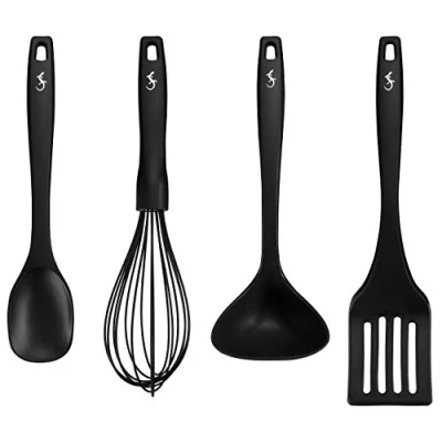 Image de Lurch 240613 Smart Tool Essential Set d&#039;ustensiles de cuisine 100% silicone platine sans BPA avec noyau en nylon (cuillère, spatule, louche et fouette)