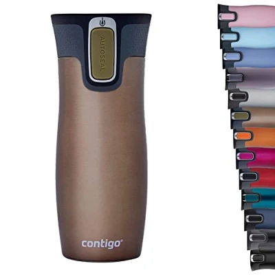 Image de Contigo West Loop Autoseal Travel, Thermique en acier inoxydable, Fiole à vide, Gobelet étanche, Tasse café avec couvercle facile nettoyer sans BPA, Latté, 470 ml
