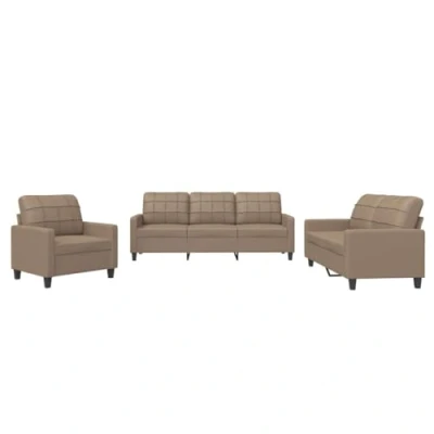 Image de vidaXL Ensemble de canapés 3 pcs avec Coussins Cappuccino Similicuir