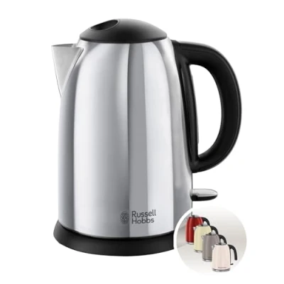 Image de Russell Hobbs Bouilloire Electrique [Elegance] Victory (1,7L, 2400W, Design Acier Brillant, Ebullition Rapide, Niveau d&#039;eau Visible, Marqueurs 1/2/3 tasses, Filtre Anticalcaire amovible) 23930 70