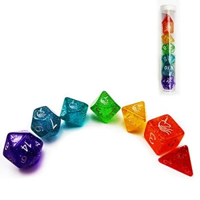 Image de Bescon Unicorns Rainbow Sparkled Polyhedral D&amp;D Dice Set of 7 Colorful RPG Role Playing Game 7pcs