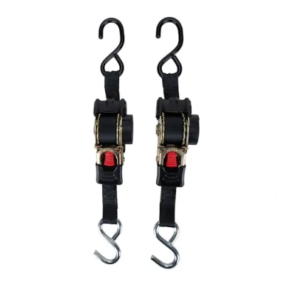 Image de Camco 50033 Sangles d&#039;arrimage rétractables pour Traverse, 2,5 cm de Large, Crochets Doubles 1,8 m, Noir
