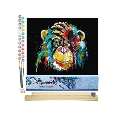 Image de Figured&#039;Art Peinture par Numéro Adulte Babouin Pop Art Activité Manuelle Kit de Loisir Créatif DIY d&#039;Art Complet 40x50cm avec châssis en bois à monter