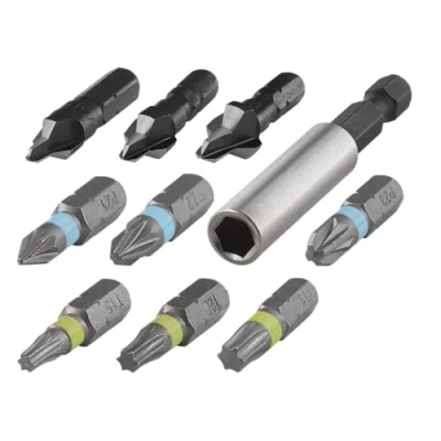 Image de wolfcraft 2542000 1 Kit de Vissage 10 Pièces Queue 6 Pans : Porte Embouts avec Aimant + 3 Fraisoirs Ø 8 12 Mm Pz 2 Tx 15 20 30,argent