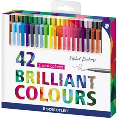 Image de Staedtler Triplus Fineliner, Feutres à pointe extra fine pour écriture et contours, Boîte en carton avec 42 couleurs lumineuses assorties, 334 C42