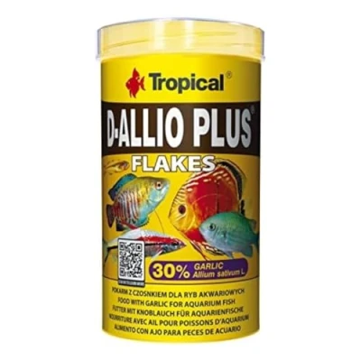 Image de D ALLIO Plus 500ml / 100g Nourriture en Flocons Multi ingrédients pour Poisson à l&#039;ail