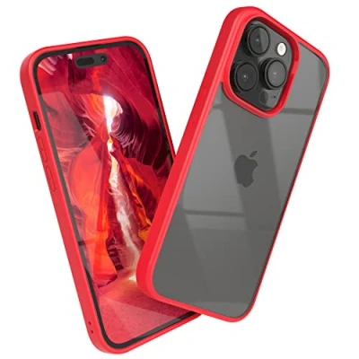 Image de EAZY CASE Coque de protection transparente hybride compatible avec iPhone 14 Pro anti chocs et rayures fine pour appareil photo Rouge