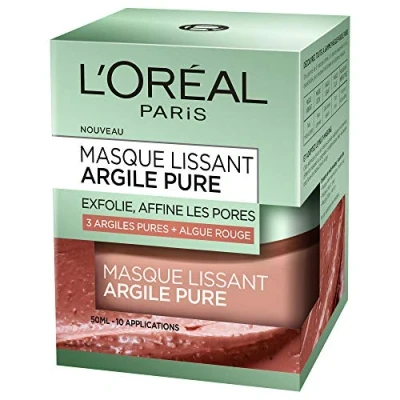 Image de L&#039;Oréal Paris Masque Argile Visage Exfoliant Peau Purifiée &amp; Pores Lissés Aux 3 Argiles Pures à l&#039;Algue Rouge Résultats Rapides Visibles Tous Types de Peaux 50 ml