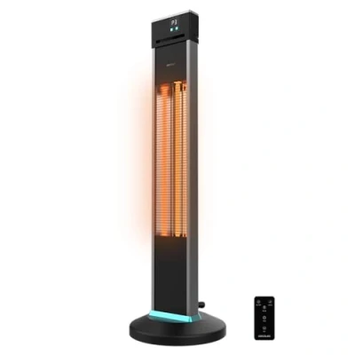 Image de Cecotec Chauffage électrique extérieur sur pied ReadyWarm 2000 Power Tower. W à 3 niveaux, Technologie halogène, Protection IP34, Télécommande et Écran, Zone de couverture 10 m2