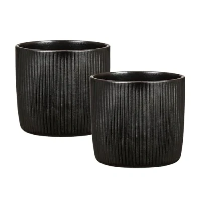 Image de Scheurich Solido Linea Lot de 2 pots fleurs en céramique, couleur : Ebano, diamètre 15 cm, hauteur 13,7 volume 1,9 l.