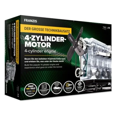Image de Franzis 67175 Le Grand kit Technique Moteur 4 cylindres, modèle à l&#039;échelle 1:3, 100 Composants Brancher et Visser, avec Module sonore, Instructions (français Non Garanti) livret