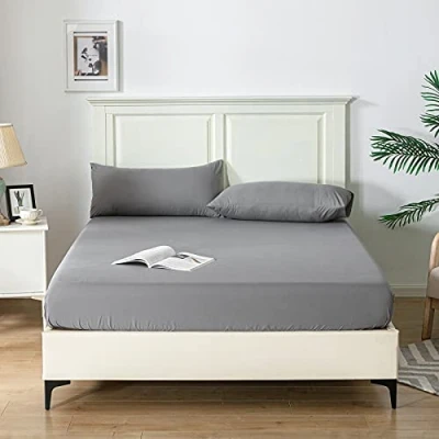 Image de Good Nite Drap Housse Doux et Respirant Lavable en Machine pour lit 1 Place, 2 Places, King Size, Super Size 25 cm de Profondeur (Gris foncé, Size)