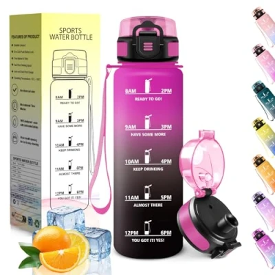 Image de HoneyHolly Gourde 500ML, Conception Étanche Bouteille Enfant, Avec échelle de Temps, Bouteille, Réutilisable, Légère, Graduée pour La Course à Pied, Le Travail, L&#039;école, Vélo