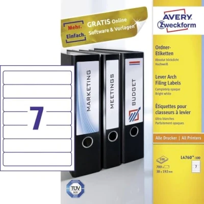Image de Avery Zweckform L4760 100. 700 étiquette blanches, 192 x 38 mm