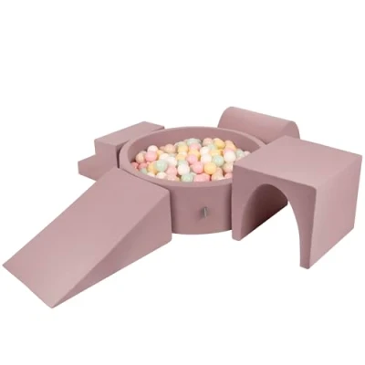 Image de KiddyMoon Aire De Jeux en Mousse avec Rond Piscine À Balles (300 Balles) Fosses Boules pour Enfants Jouets Parcours Obstacles, Bruyère: Beige Pastel/Jaune Pastel/Blanc/Menthe/Rose Poudré