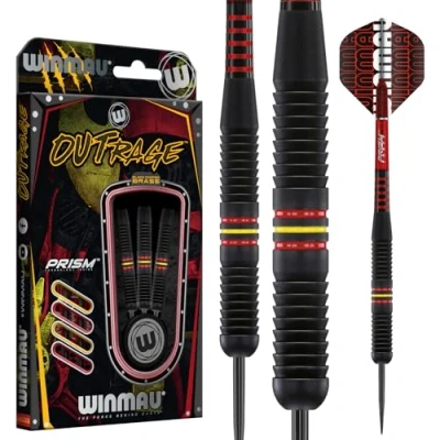 Image de WINMAU Outrage 23g Fléchettes en Laiton avec Vols Prism et Arbres (Tiges)