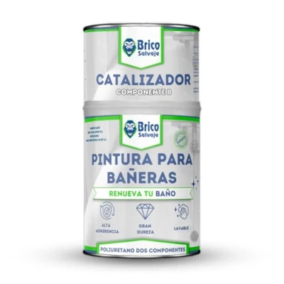 Image de BRICOSALVAJE Peinture pour baignoires Finition brillante deux composants 600 + 150 ml Application facile céramique (blanc aniston)