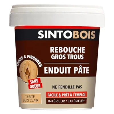 Image de SINTOBOIS Reboucher les gros trous mastic Prêt à l&#039;emploi Poncer et peindre Intérieur extérieur S&#039;utilise comme un Ne se fissure pas Technique professionnelle 1 Kg