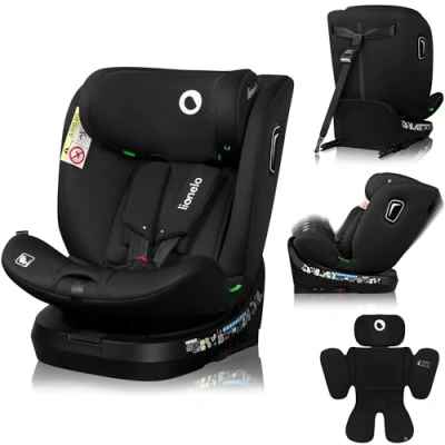 Image de LIONELO BRAVE i Size Siège Auto Pivotant à 360o pour Enfants de 40 150 cm, Orienté Face et Dos la Route, ISOFIX TopTether, Réglage l&#039;Appui tête du Dossier, Protection Latérale (Black)