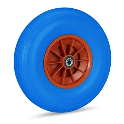 Image de Relaxdays Roue de brouette Caoutchouc 4.00 6, Rechange axe, increvable, essieu, 3 adaptateurs, 100 kg, Bleu Rouge