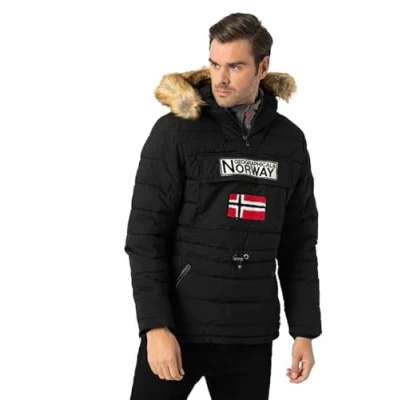 Image de Geographical Norway Coconut Men Parka Longue Chaude Homme Automne Hiver Manteau Impermeable Deperlant Veste Capuche Fourrure Outdoor Blouson Coupe Vent Hommes (Noir S)