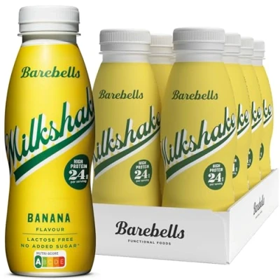 Image de Barebells Shake protéiné crémeux faible en sucre, 24 grammes de protéines par bouteille, sans lactose Banana Milkshake 8 x 330 ml