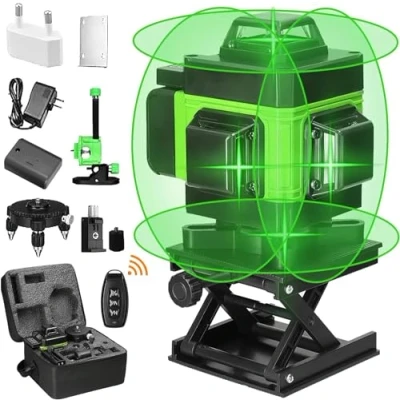 Image de niveau laser 4 x 360, 4D 16 Lignes Autonivelant de Niveaux, vert Rechargeable par USB, IP54, Alarme Auto Nivelante,laser chantier avec Réticule 3D Vertical et Horizontal (4D Lignes)