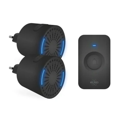 Image de ELRO DB2000 Sonnette de porte sans fil avec 2 récepteurs compacts enfichables portée 200 mètres étanchéité IP65 64 mélodies Noir