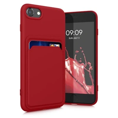 Image de kwmobile Housse Compatible avec Apple iPhone SE (2022) / (2020) 8 7 Coque de téléphone Compartiment Carte en Silicone Rose foncé